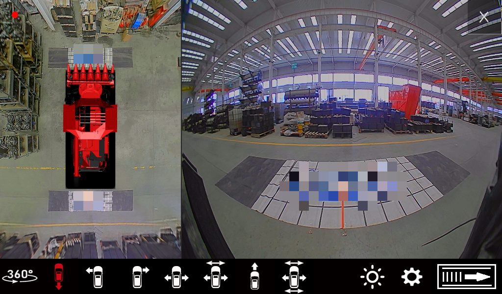 FB8005 安装后实车 3D 全景效果：3D 车模与标定采图界面